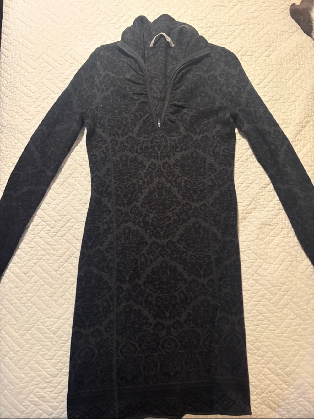Athleta Charcoal Patterned Long-Sleeve Mock Neck Dress